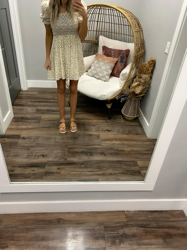 CREAM SMOCKED FLORAL DRESS