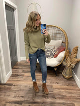 SAGE RIBBED HIGH NECK SWEATER TOP