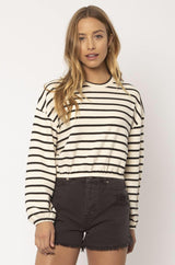 CREAM STRIPE KNIT BALLOON SLEEVE SWEATER