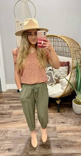 PEACH LEOPARD RUFFLE SLEEVE TOP