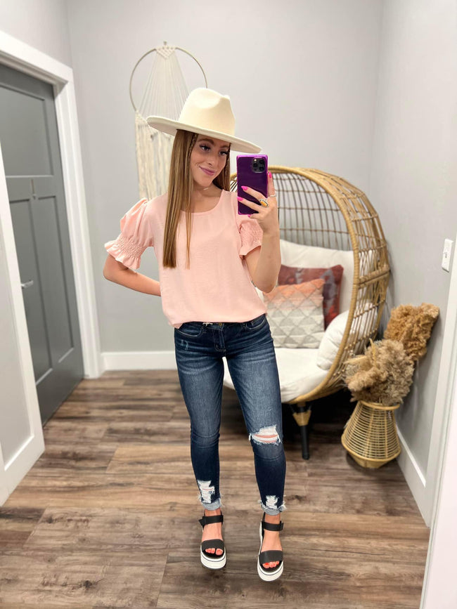 PETAL PINK SMOCKED SLEEVE BLOUSE