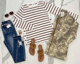 IVORY AND MOCHA STRIPE SWEATER TOP