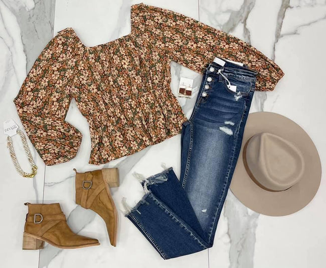 FALL FLORAL TEXTURE BLOUSE