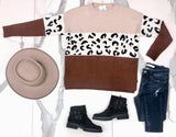LEOPARD RUST COLORBLOCK SWEATER