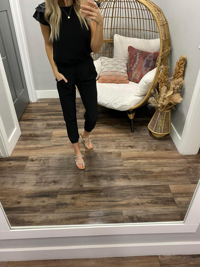 BLACK TRIPLE RUFFLE BLOUSE TOP