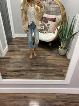 NEUTRAL WASHED BUTTON UP CORDED TOP