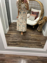 CREAM MULTI FLORAL SELF TIE MAXI DRESS