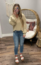 TAUPE PUFF BANDED SWEATER TOP