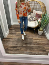 PEACH FLORAL SWEATER TOP