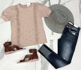 KHAKI LACE TEXTURE DOTTED TOP