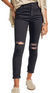 FREE PEOPLE WASHED BLACK BUTTON FRONT JEANS