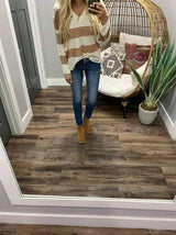 CREAM AND TAUPE STRIPE SWEATER TOP