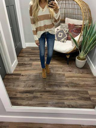 CREAM AND TAUPE STRIPE SWEATER TOP