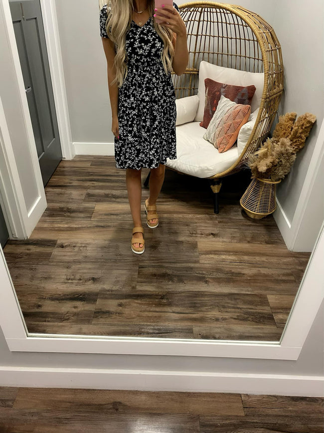 BLACK DITSY FLORAL DRESS