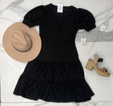 BLACK EYELET PUFF SLEEVE DRESS