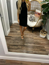 BLACK RIBBED BUTTON DRESS