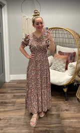 MULTI COLOR DITSY FLORAL MAXI DRESS