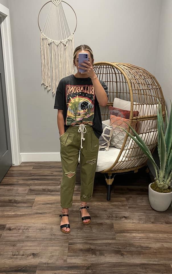 OLIVE DISTRESSED TWILL JOGGER PANT