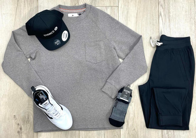 MENS THE NORMAL BRAND PUREMESO GREY CREW PULLOVER