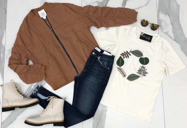 RUST RUCHED ZIP JACKET