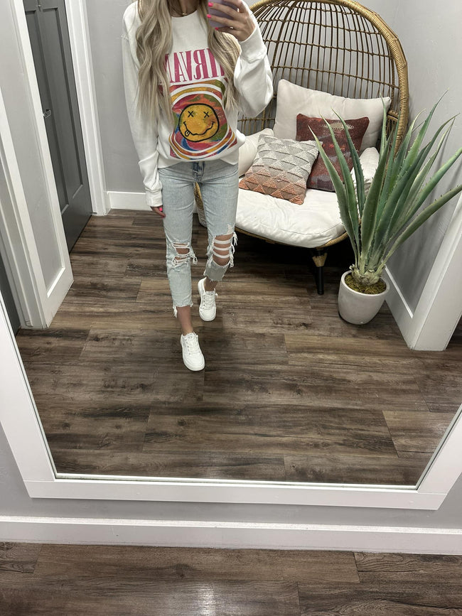 WHITE NIRVANA CREW SWEATER TOP