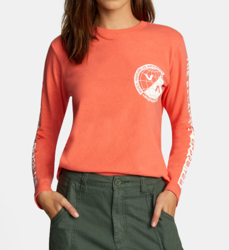 RVCA WORLDWIDE HOT CORAL LONG SLEEVE TEE