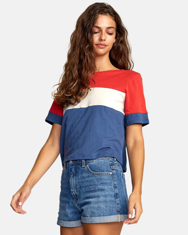 RVCA RED/BLUE COLORBLOCK TEE