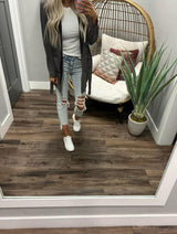 CHARCOAL SUEDE BELTED HOODIE BLAZER JACKET