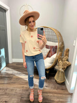 CREAM EMBROIDERED DETAIL SWEATER TOP