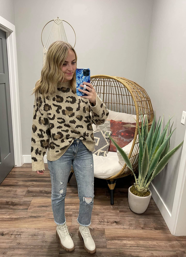 TAUPE MOCHA LEOPARD SWEATER TOP