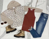 TAUPE LEOPARD BUTTON HOODED TOP
