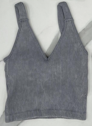 GREY RIBBED BRAMI CROP TANK
