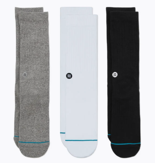 STANCE ICON 3 PACK SOCKS BLACK/WHITE/GREY