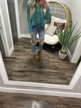 TEAL WASHED BUTTON UP SHACKET