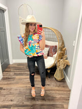 HAVANA FLORAL FLUTTER SLEEVE BLOUSE