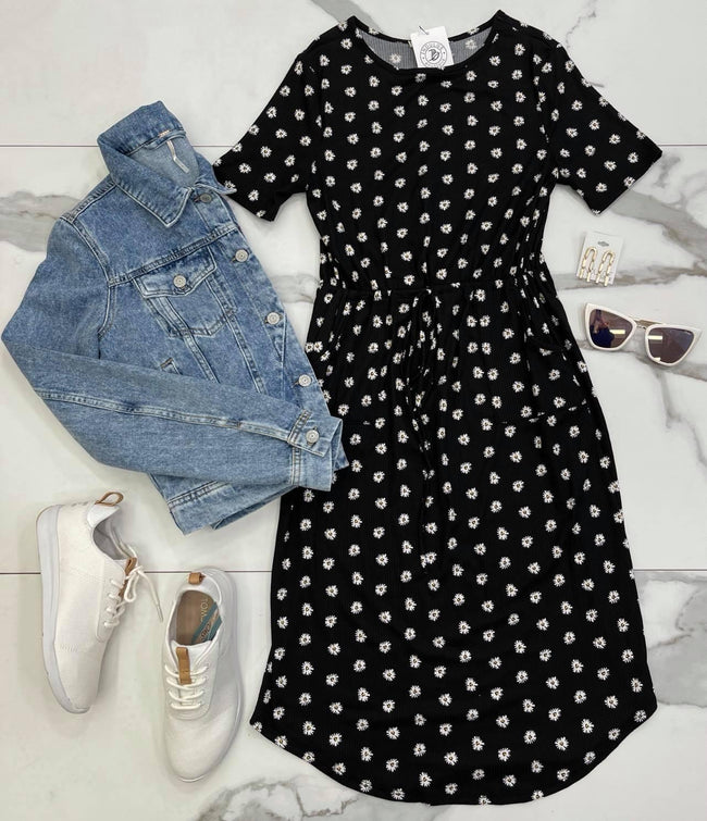 DAISY DRAWSTRING WAIST DRESS