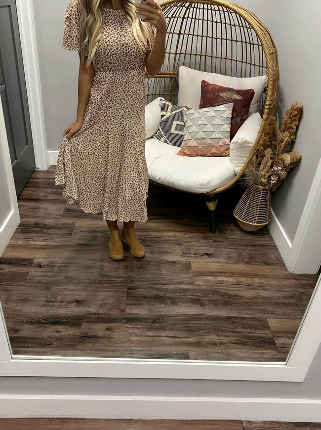CREAM FLORAL ASYMMETRICAL DRESS