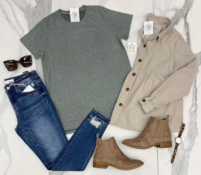 OLIVE SWISS DOT TEE