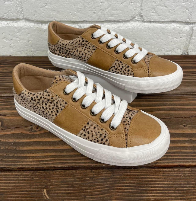 CAMEL LEOPARD LACE UP TENNIS SHOES