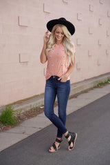 LUCKY BRAND CORAL FLORAL TEE