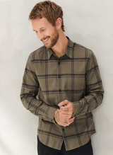 MENS LUCKY OLIVE BUTTON UP PLAID