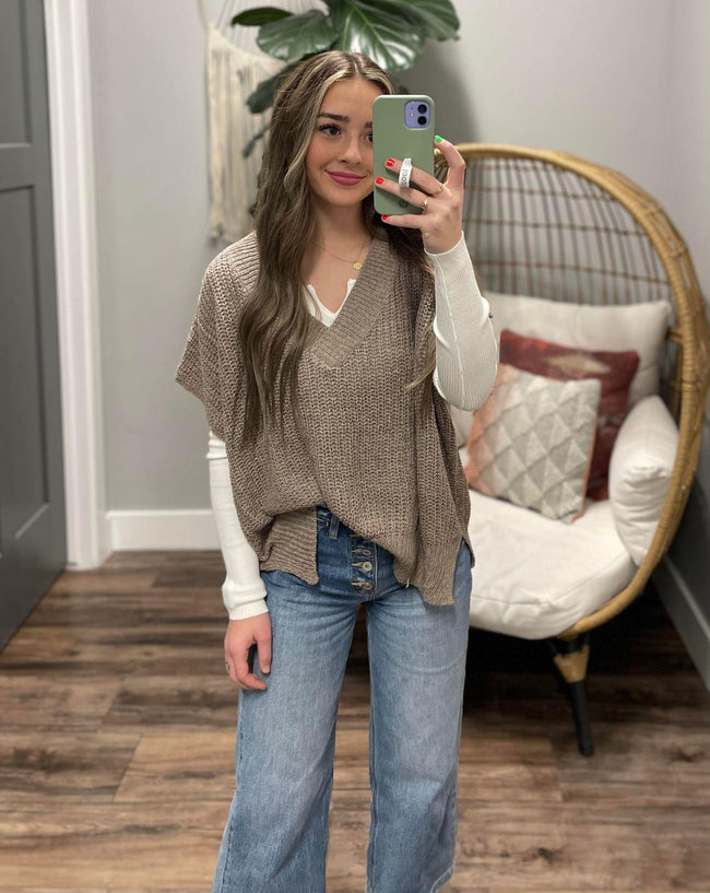 TALK TO ME TAUPE OVERSIZED SWEATER TANK