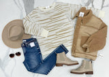 CREAM AND CAMEL STRIPE SWEATER