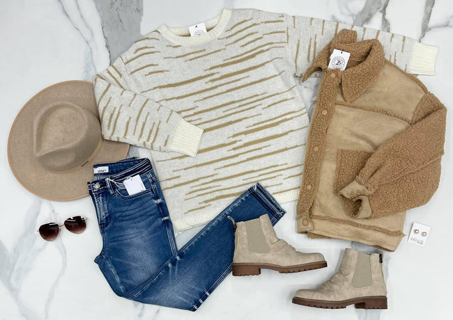 CREAM AND CAMEL STRIPE SWEATER