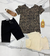 LEOPARD RUFFLE SLEEVE TOP