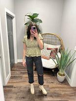 IVY SAGE FLORAL SMOCKED PEPLUM BLOUSE