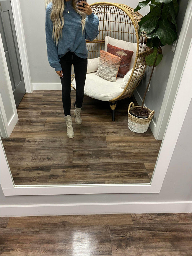 DUSTY BLUE MOCK NECK SWEATER TOP