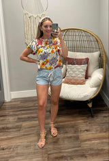 CREAM MULTI COLORED FLORAL BLOUSE
