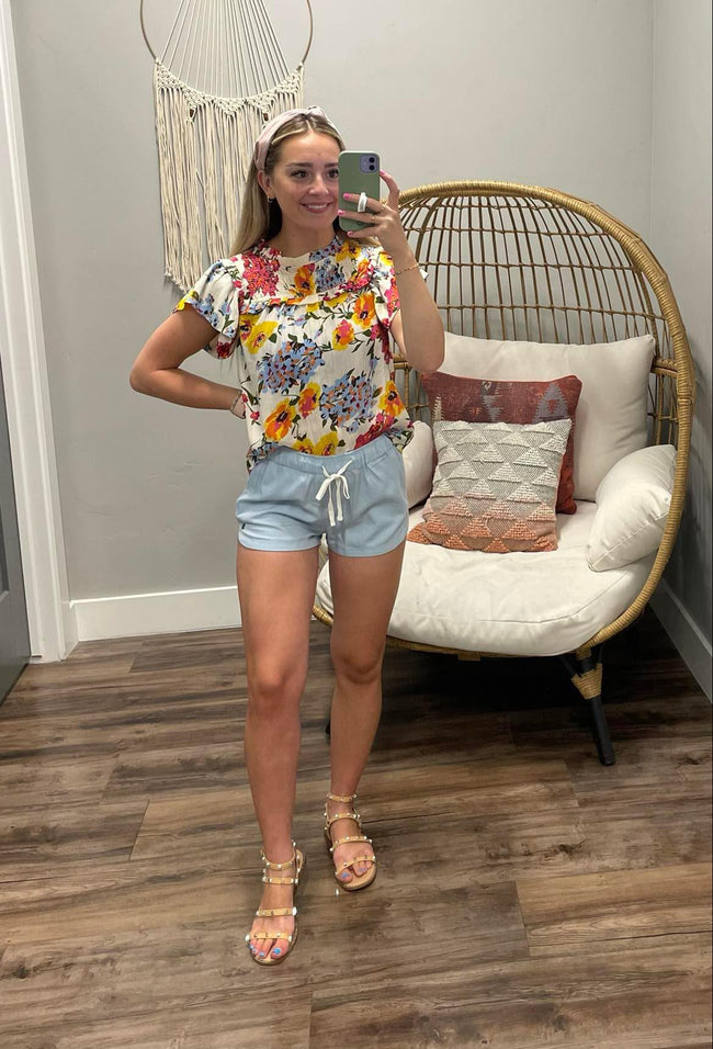 CREAM MULTI COLORED FLORAL BLOUSE