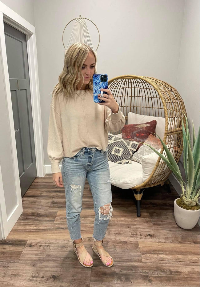 OATMEAL SEAM LONG SLEEVE TOP